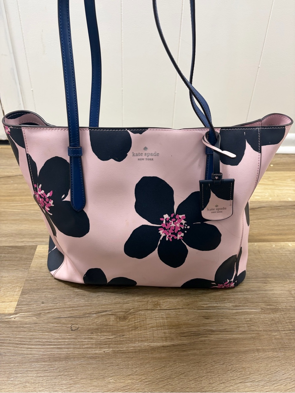 kate spade Pink Floral Tote with Navy Accents